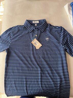 Peter Millar Blue and White Striped Performance Polo